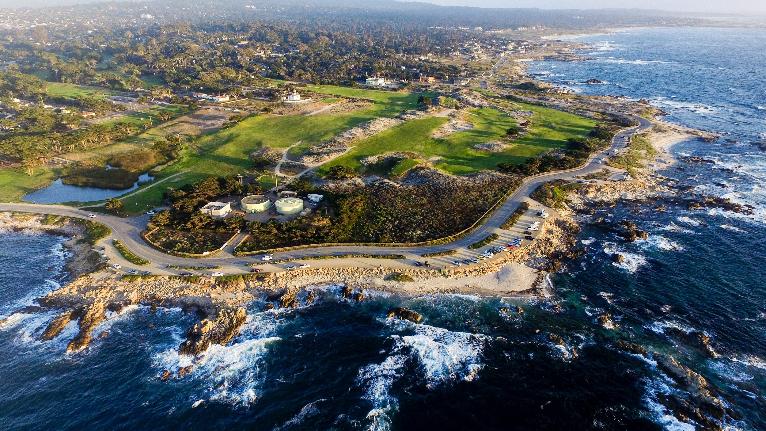 An aerial view of the Pacific Grove shoreline.