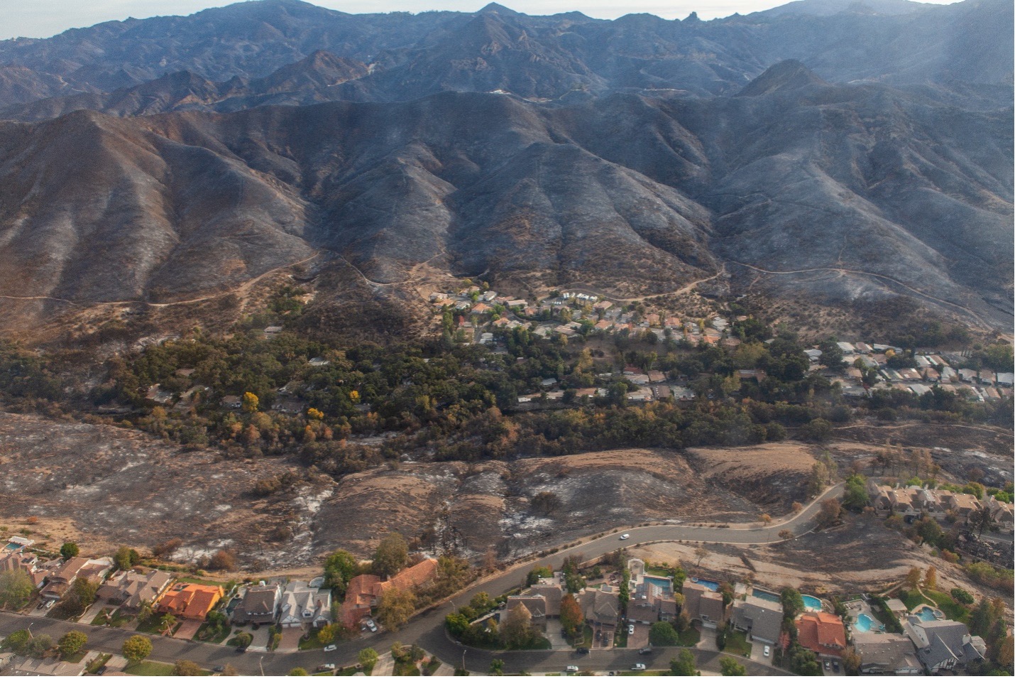 Burn scar from a wildfire event in Los Angeles County
